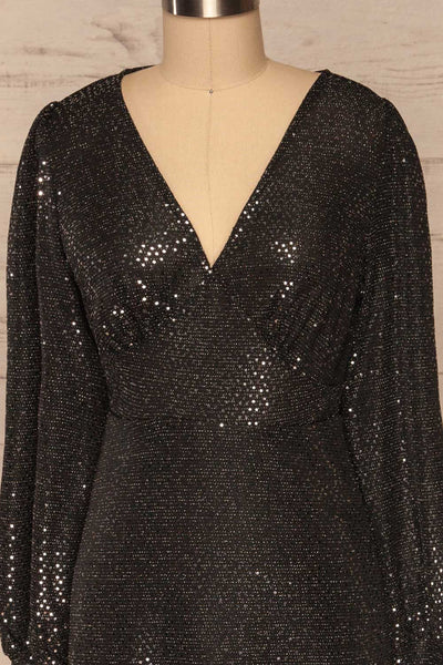 Ioannina Black & Silver Sequin Party Dress front close up | La Petite Garçonne