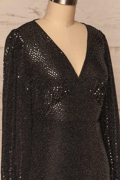 Ioannina Black & Silver Sequin Party Dress side close up | La Petite Garçonne
