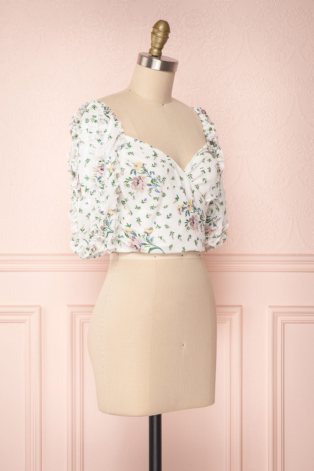 Irdite Blanc White Floral Chiffon Wrap Crop Top | Boutique 1861 3