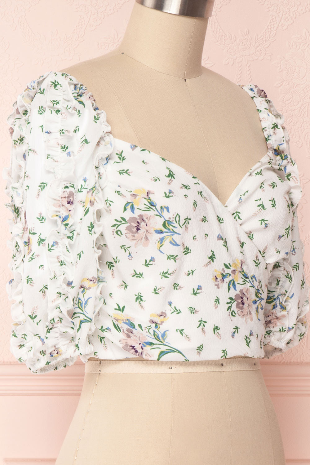 Irdite Blanc White Floral Chiffon Wrap Crop Top | Boutique 1861 4