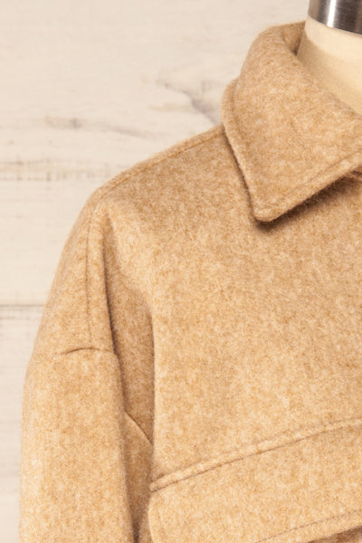 Iris Sand Oversized Shirt Jacket | La petite garçonne side close-up