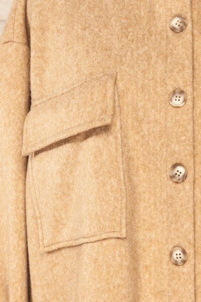 Iris Sand Oversized Shirt Jacket | La petite garçonne pocket close-up