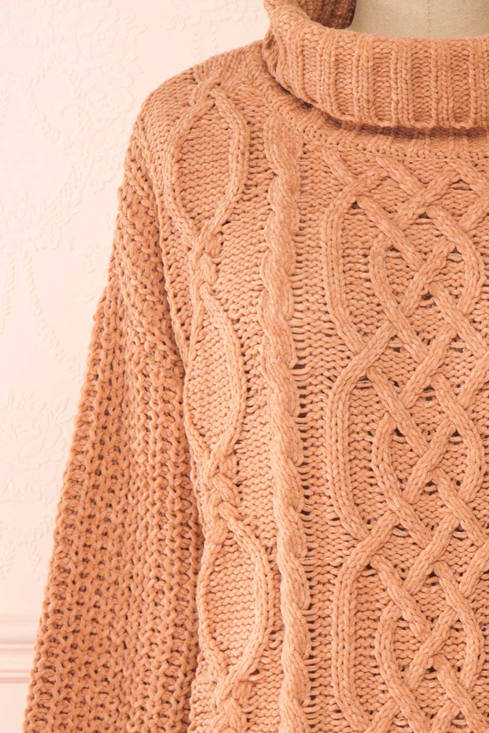 Irma Beige Turtleneck Knit Sweater | La petite garçonne front close-up