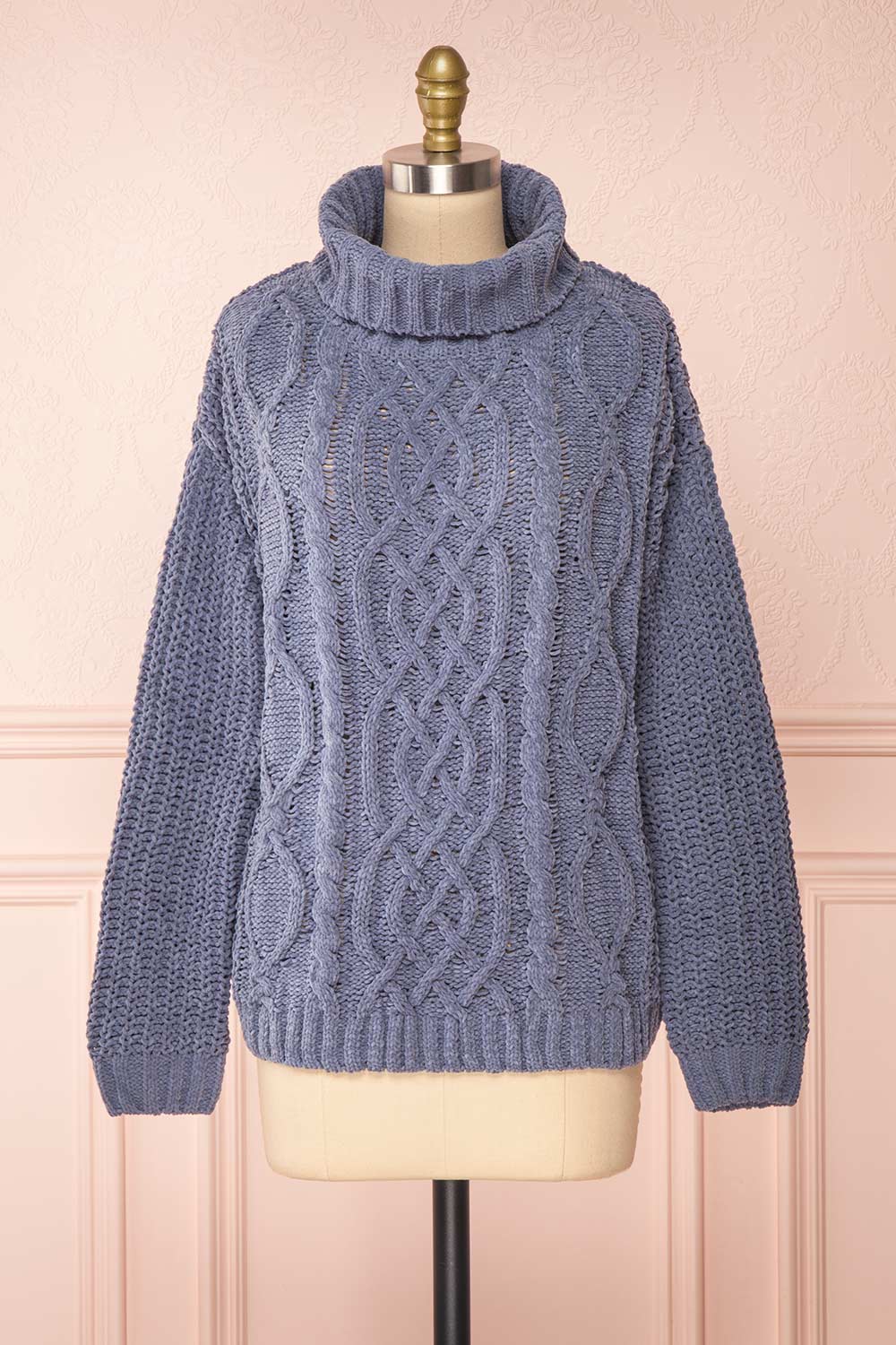 Irma Blue Turtleneck Knit Sweater | La petite garçonne front view 
