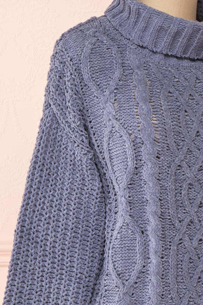 Irma Blue Turtleneck Knit Sweater | La petite garçonne side close-up