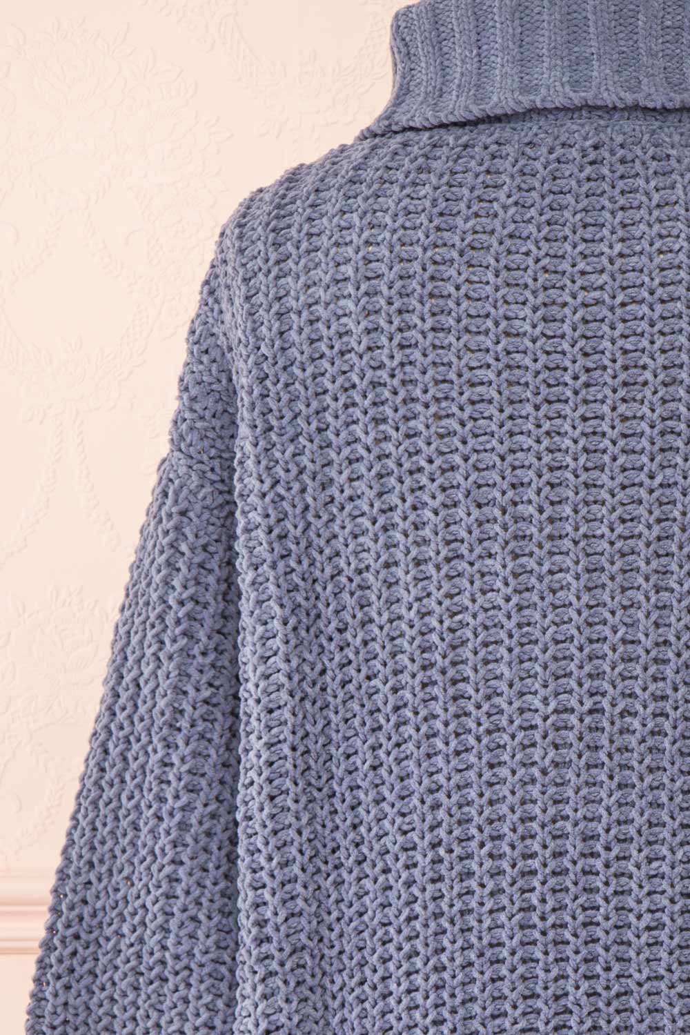 Irma Blue Turtleneck Knit Sweater | La petite garçonne back close-up