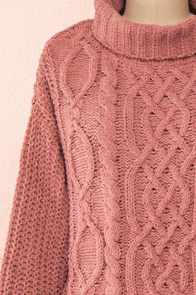 Irma Pink Turtleneck Knit Sweater | La petite garçonne front close-up