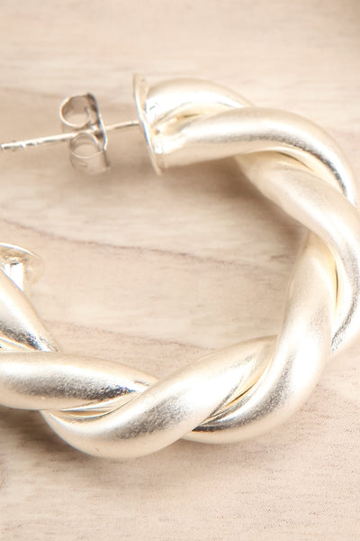 Irsina Silver Twisted Hoop Earrings close-up | La Petite Garçonne