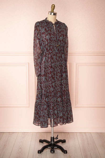 Irulan Burgundy & Teal Long Sleeve Maxi Dress | Boutique 1861 side view