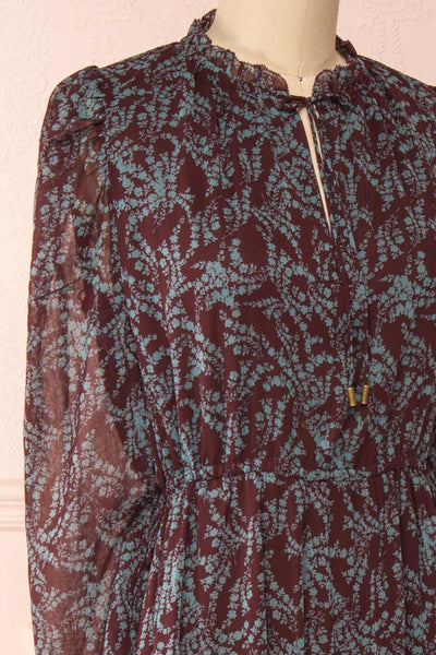 Irulan Burgundy & Teal Long Sleeve Maxi Dress | Boutique 1861 side close-yp