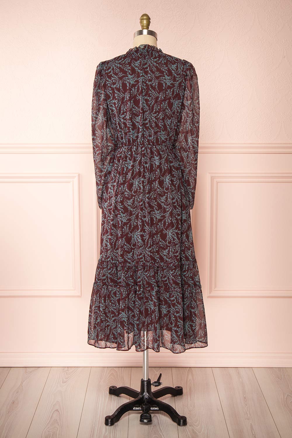 Irulan Burgundy & Teal Long Sleeve Maxi Dress | Boutique 1861 back view 