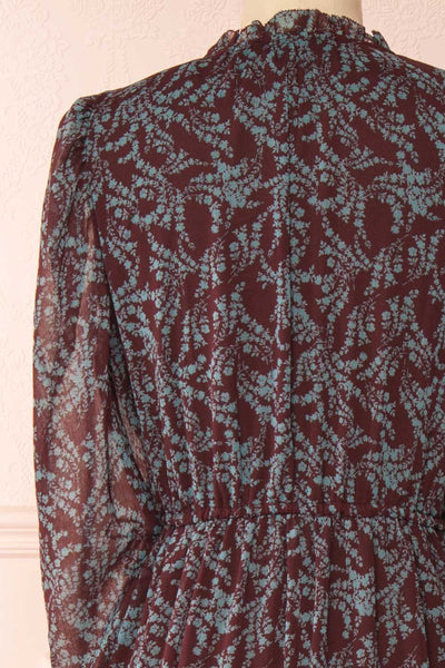 Irulan Burgundy & Teal Long Sleeve Maxi Dress | Boutique 1861 back close-up