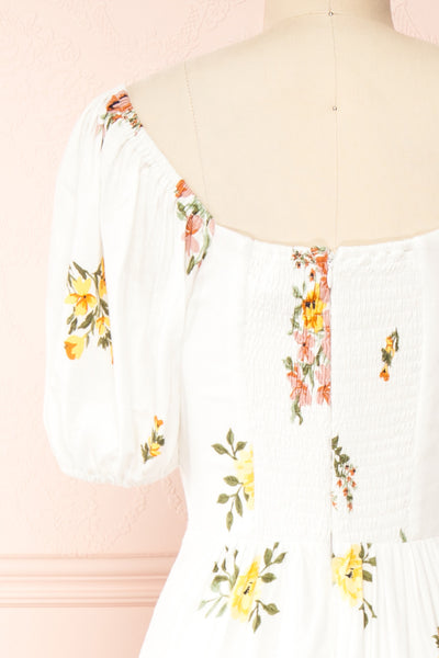 Iseul Floral Midi Dress w/ Puffy Sleeves | Boutique 1861 back close-up