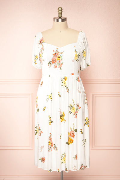 Iseul Floral Midi Dress w/ Puffy Sleeves | Boutique 1861 plus size front