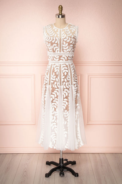Ishikari White Tulle & Lace Midi Bridal Dress | Boudoir 1861 front view