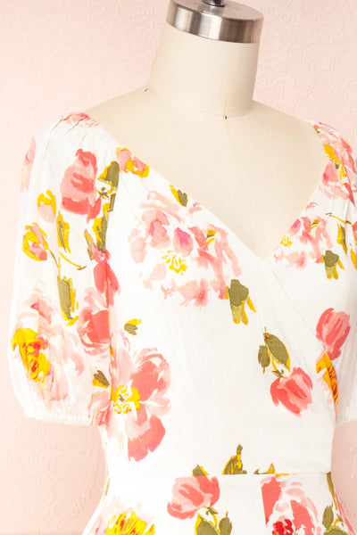 Ishita Floral V-Neck Romper | Boutique 1861  side close up