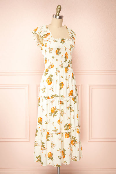Islanda Midi Dress w/ Orange Blossom Print | Boutique 1861 side view