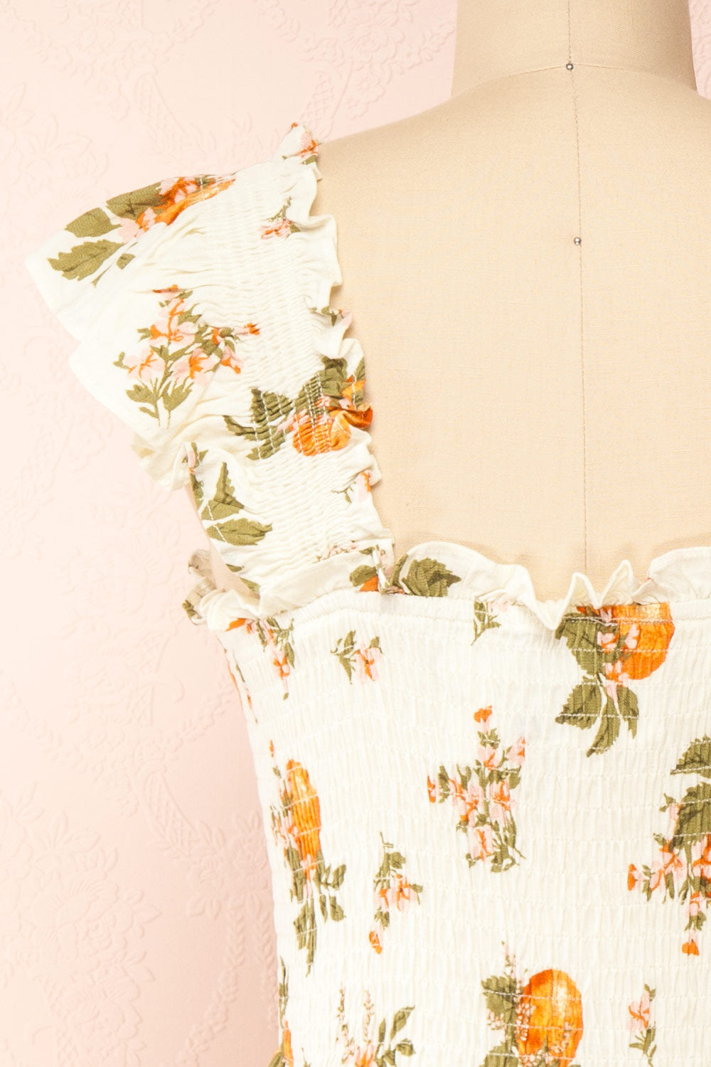 Islanda Midi Dress w/ Orange Blossom Print | Boutique 1861 back close-up