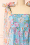 Ismelda Blue Tiered Floral Midi Dress w/ Ruffles | Boutique 1861 front close-up