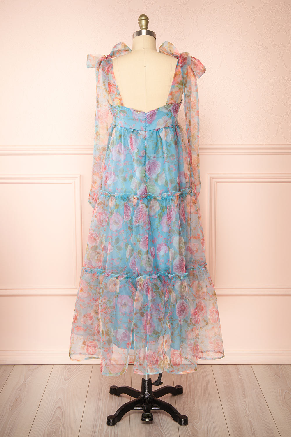 Ismelda Blue Tiered Floral Midi Dress w/ Ruffles | Boutique 1861 back view