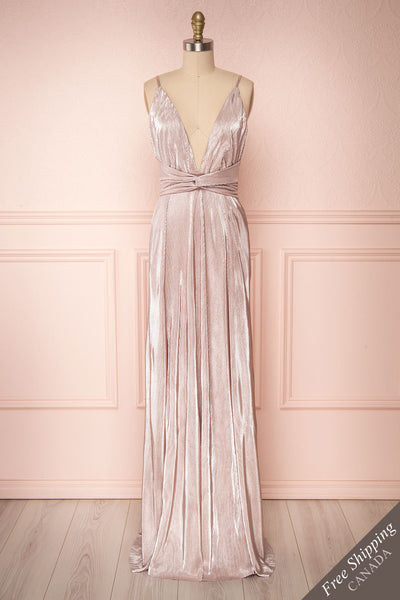 Ismene Lilac Metallic A-Line Gown with High Slits | Boutique 1861 front view