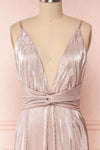 Ismene Lilac Metallic A-Line Gown with High Slits | Boutique 1861 front close-up