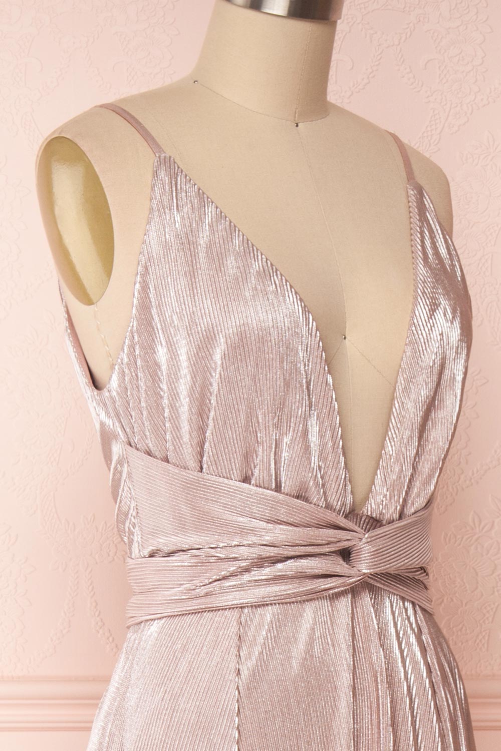 Ismene Lilac Metallic A-Line Gown with High Slits | Boutique 1861 side close-up