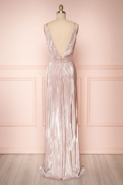 Ismene Lilac Metallic A-Line Gown with High Slits | Boutique 1861 back view