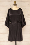 Isobel Black Short Satin Dress with 3/4 Sleeves | La petite garçonne front view