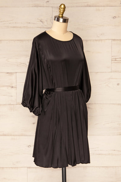 Isobel Black Short Satin Dress with 3/4 Sleeves | La petite garçonne side view