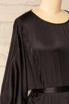 Isobel Black Short Satin Dress with 3/4 Sleeves | La petite garçonne side close-up
