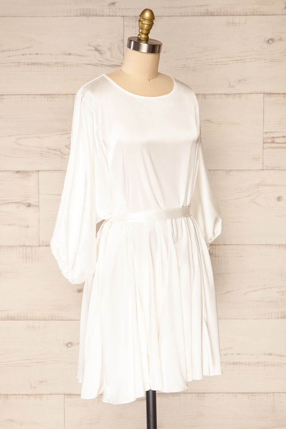 Isobel White Short Satin Dress with 3/4 Sleeves | La petite garçonne side view 