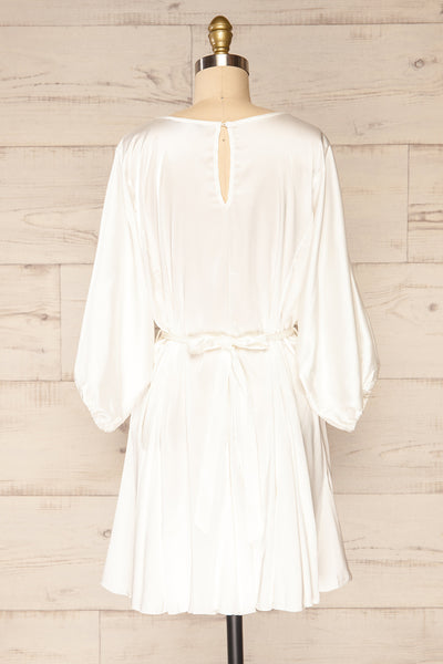 Isobel White Short Satin Dress with 3/4 Sleeves | La petite garçonne back view
