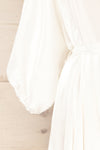 Isobel White Short Satin Dress with 3/4 Sleeves | La petite garçonne sleeve