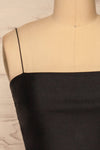Istra Black Thin Strap Silky Crop Top | La petite garçonne front close-up