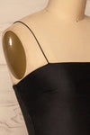 Istra Black Thin Strap Silky Crop Top | La petite garçonne side close-up