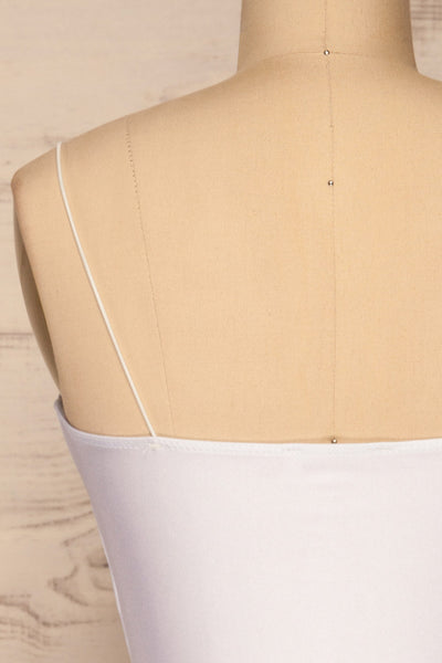Istra White Thin Strap Silky Crop Top | La petite garçonne back close-up