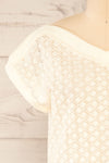 Istres Cream Knitted Short Sleeve V-Neck Top | La petite garçonne  front close-up