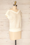 Istres Cream Knitted Short Sleeve V-Neck Top | La petite garçonne  side view