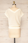 Istres Cream Knitted Short Sleeve V-Neck Top | La petite garçonne  back view