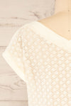 Istres Cream Knitted Short Sleeve V-Neck Top | La petite garçonne  back close-up