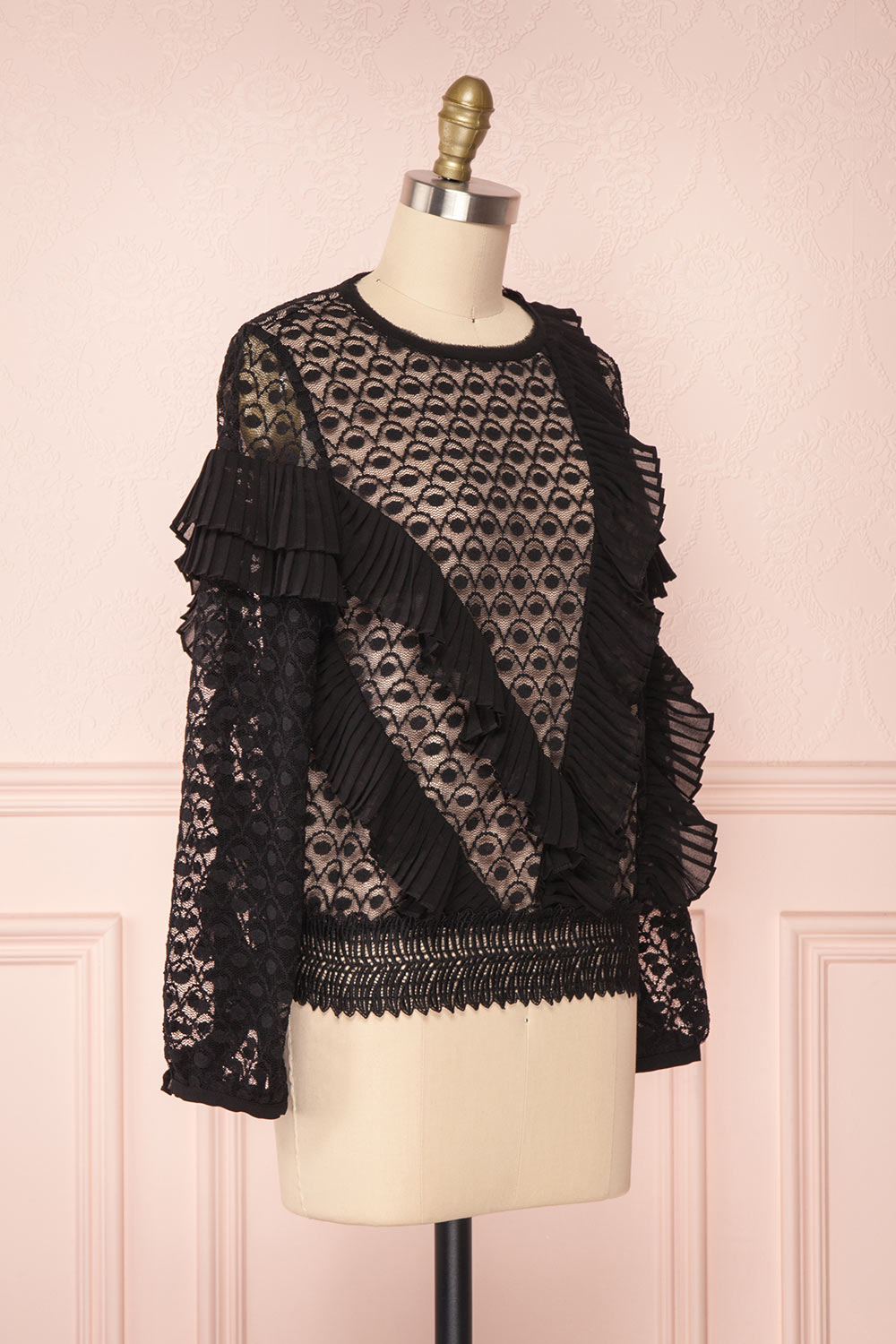 Istus Night Black Lace Blouse with Pleated Ruffles | Boutique 1861 3