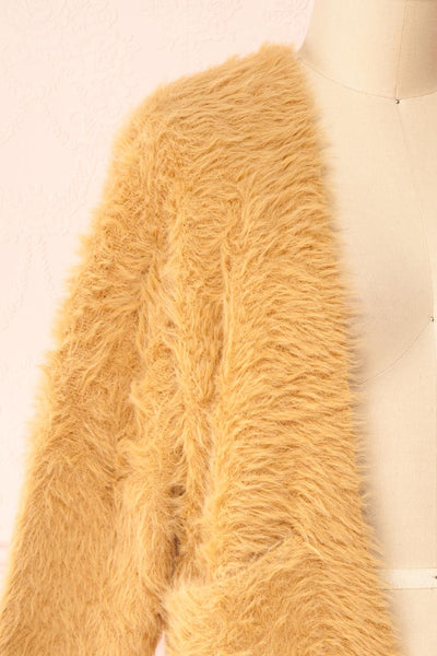 Itzel Beige Fuzzy Open Cardigan w/ Pockets | Boutique 1861 side close-up
