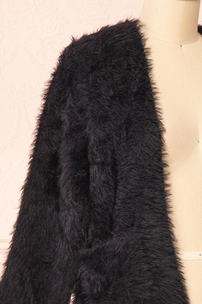 Itzel Black Fuzzy Open Cardigan w/ Pockets | Boutique 1861 side close-up