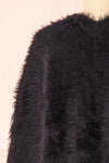 Itzel Black Fuzzy Open Cardigan w/ Pockets | Boutique 1861 back close-up