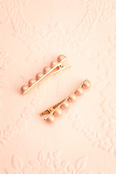 Iubeo Pink Beaded Hair Clips with Shimmer side view | Boutique 1861