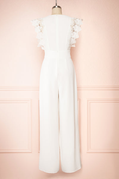 Ivanna White Bridal Jumpsuit w/ Deep V-neck | Boutique 1861 back view
