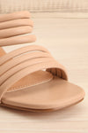 Izah Beige Block Heel Sandals | La petite garçonne front close-up