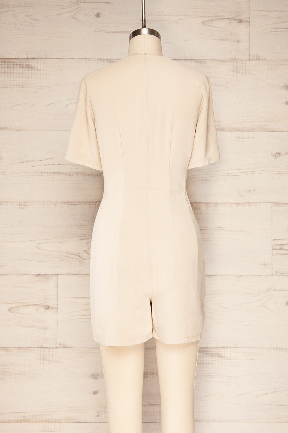 Izola Beige Pleated Button-Up Romper | La petite garçonne back view