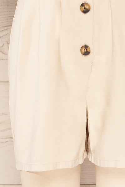Izola Beige Pleated Button-Up Romper | La petite garçonne bottom